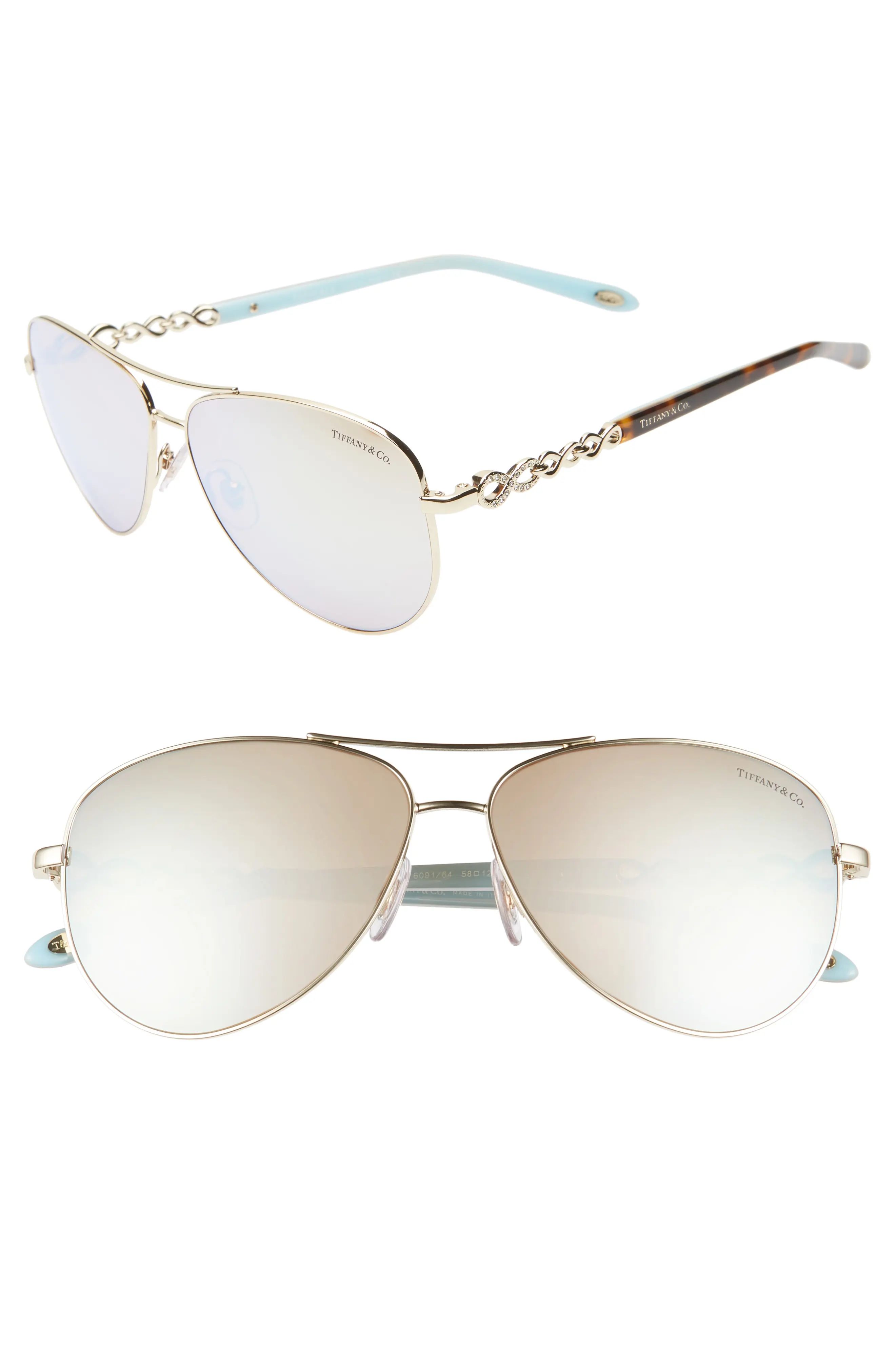 Women's Tiffany & Co. 58Mm Aviator Sunglasses - Gold/ White Mirror | Nordstrom