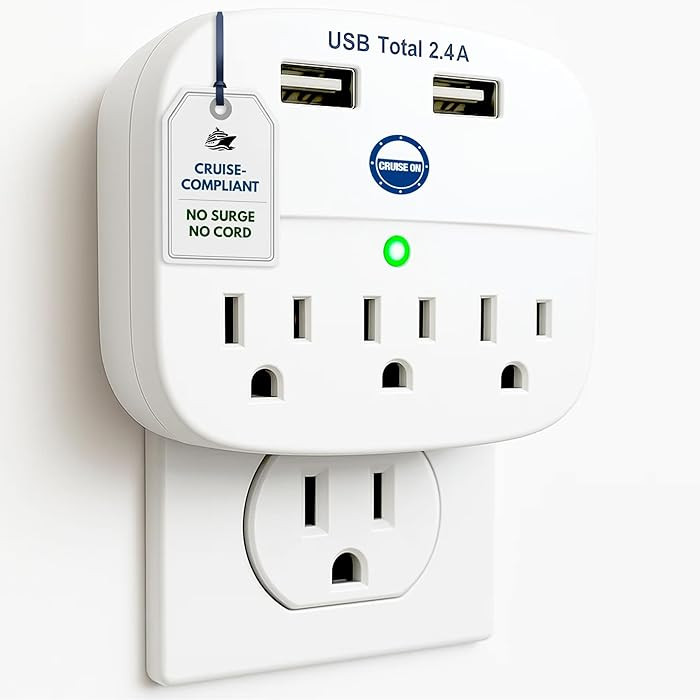 Cruise Approved Power Strip - Non Surge Protector for Cruise Ship with 2 USB Outlets - Cruise Shi... | Amazon (US)