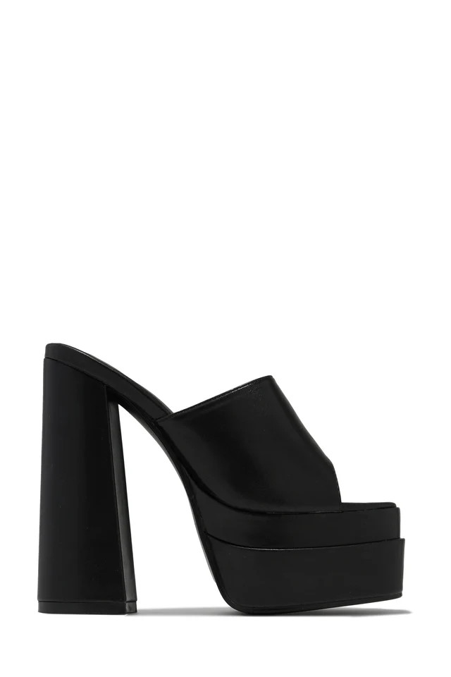 Miss Lola | Peyton Platform Block Heel Mules Black | MISS LOLA