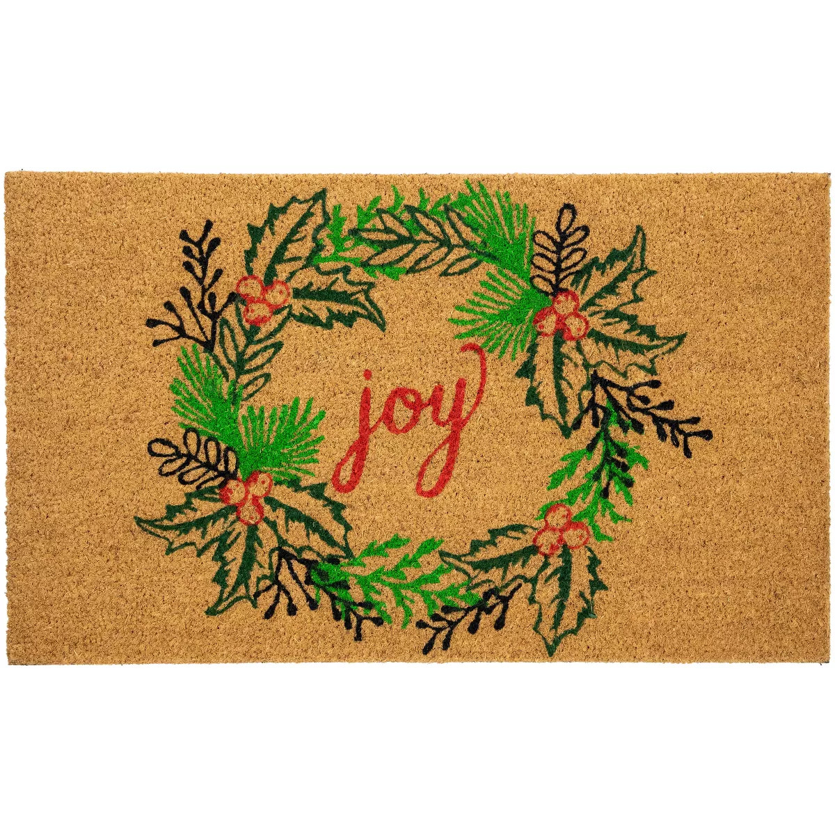 Northlight Natural Coir "Joy" Wreath Christmas Doormat 18" x 30" | Target