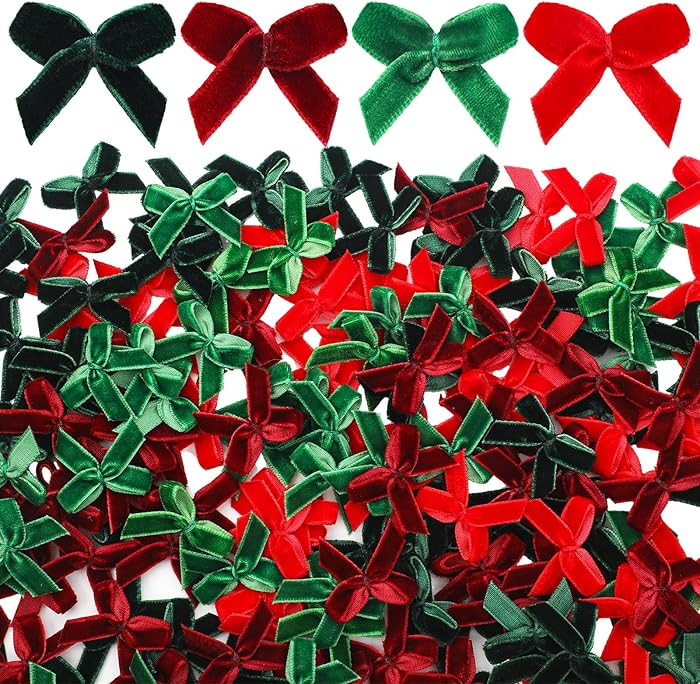 300 Pcs Mini Christmas Bow Christmas Velvet Bows for Crafts 1 Inch Ribbon Bowknot Ornament for Se... | Amazon (US)