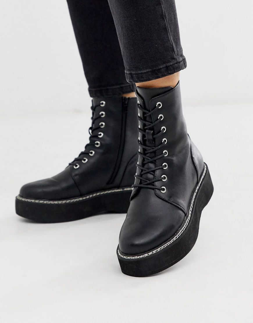 ASOS DESIGN Alva chunky lace up ankle boots in black | ASOS (Global)