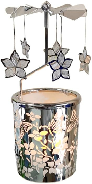 Metal Rotary Candle Holder Spinning Windmill Tea Light Carousel Decor for Home & Gifts (Silver Ba... | Amazon (US)