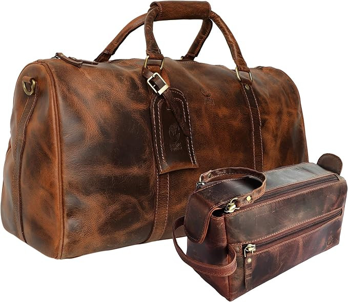 Leather Duffel Bag & Toiletry Bag Combo - The Best Masculine Travel Gift For Men | Amazon (US)