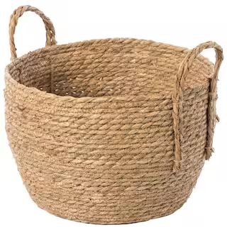 Decorative Round Large Wicker Woven Rope Storage Blanket Basket with Braided Handles | The Home Depot