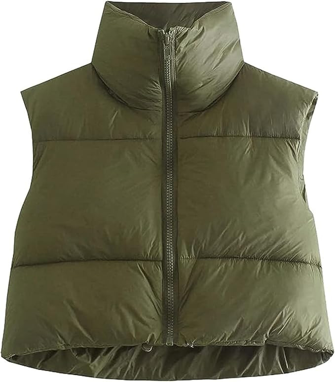 Shiyifa Women's Fashion High Neck Zipper Cropped Puffer Vest Jacket Coat | Amazon (US)