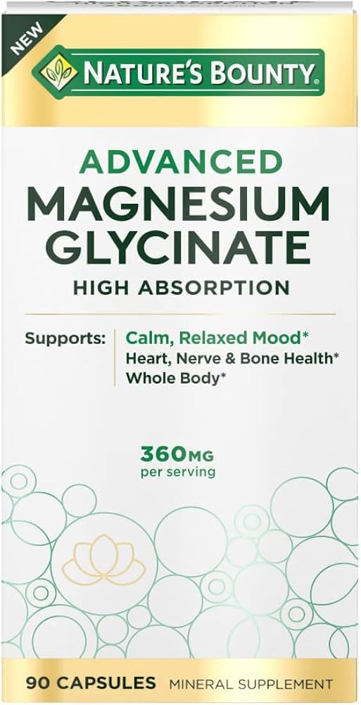 Nature's Bounty High Absorption Magnesium Glycinate, Supports a Calm & Relaxed Mood, Heart, Nerve... | Amazon (US)