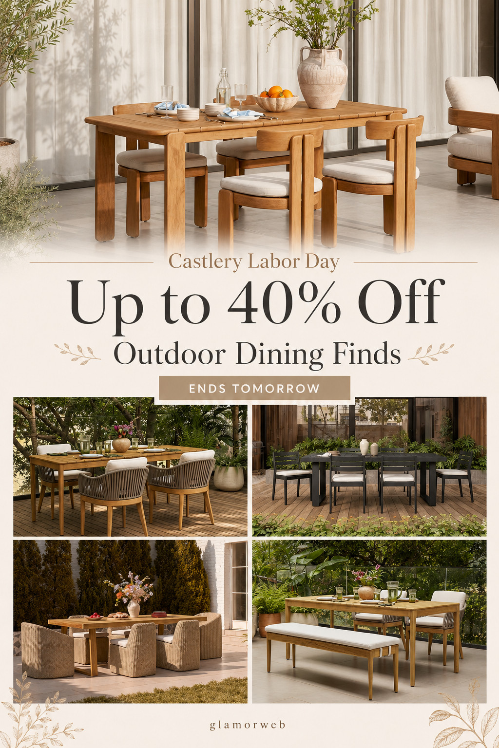 Hosting season is almost here and these Castlery outdoor dining sets are calling my name 🤎 Up to 40% off for Labor Day and the sale ends TOMORROW! Perfect for giving the patio a fresh look before all the fall dinners, family gatherings, and weekend entertaining begin. #CastlerySale #LaborDaySale #OutdoorDining #FallHosting #PatioDining #OutdoorFurniture #FallGatherings #PatioRefresh #BackyardInspo #FallHomeDecor #OutdoorEntertaining #Glamorweb 

 #LTKSeasonal #LTKHome #LTKSaleAlert