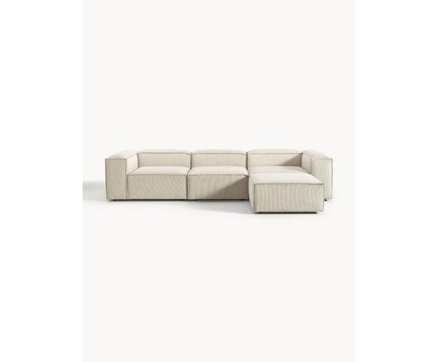 Modulaire bank Lennon (4-zits) van corduroy met kruk | Westwing EU