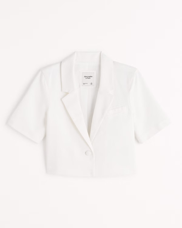 Women's Linen-Blend Short-Sleeve Cropped Blazer | Women's Coats & Jackets | Abercrombie.com | Abercrombie & Fitch (US)