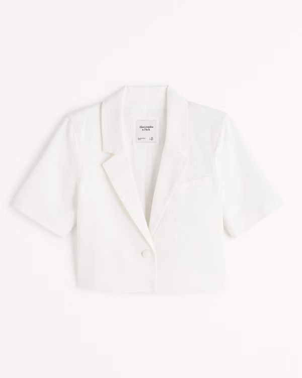 Women's Linen-Blend Short-Sleeve Cropped Blazer | Women's Coats & Jackets | Abercrombie.com | Abercrombie & Fitch (US)