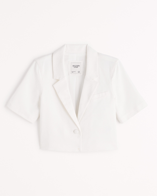 Women's Linen-Blend Short-Sleeve Cropped Blazer | Women's Coats & Jackets | Abercrombie.com | Abercrombie & Fitch (US)