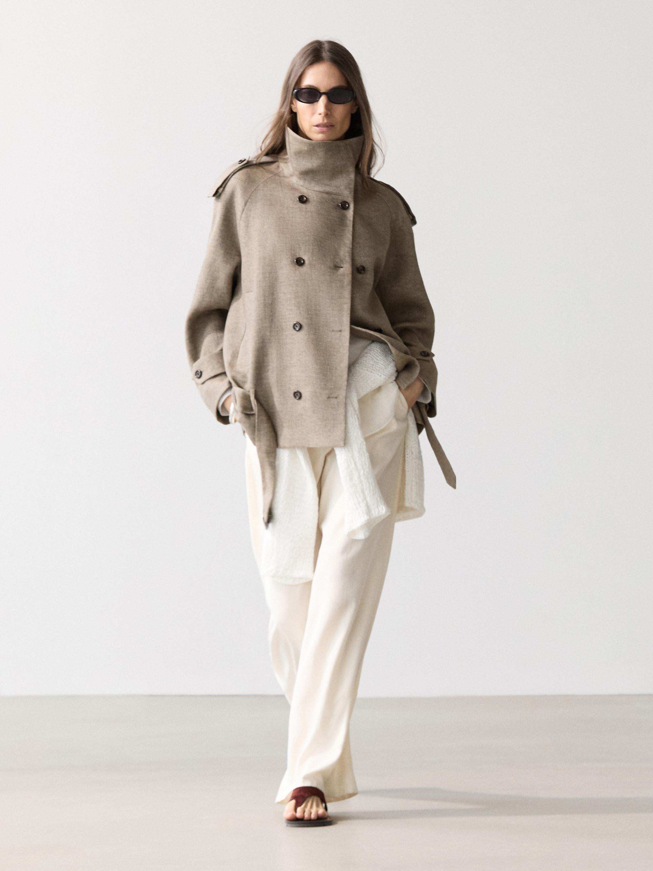 Trenchcoat mit Stehkragen und Leinen-Melange | Massimo Dutti DE