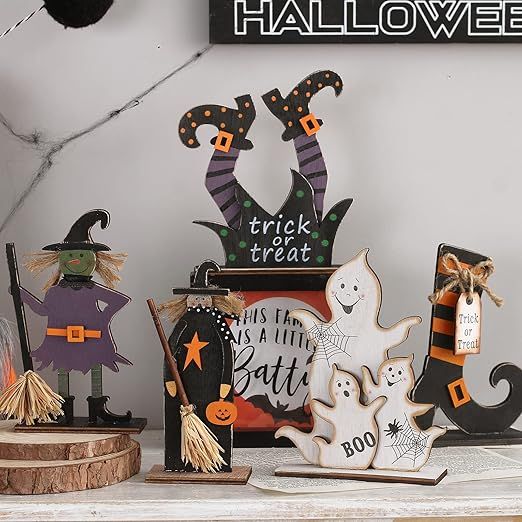 SY Super Bang 5pcs Halloween Wooden Decorations, Halloween Tabletop Centerpiece Craft Decor Inclu... | Amazon (US)