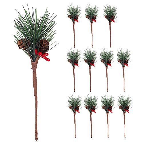 Tmflexe 12Pcs Artificial Pine Picks Artificial Plants Small Pine Picks for Christmas Flower Arrangements Wreaths and Festival Holiday Home Decor, Christmas Decorations | Amazon (US)