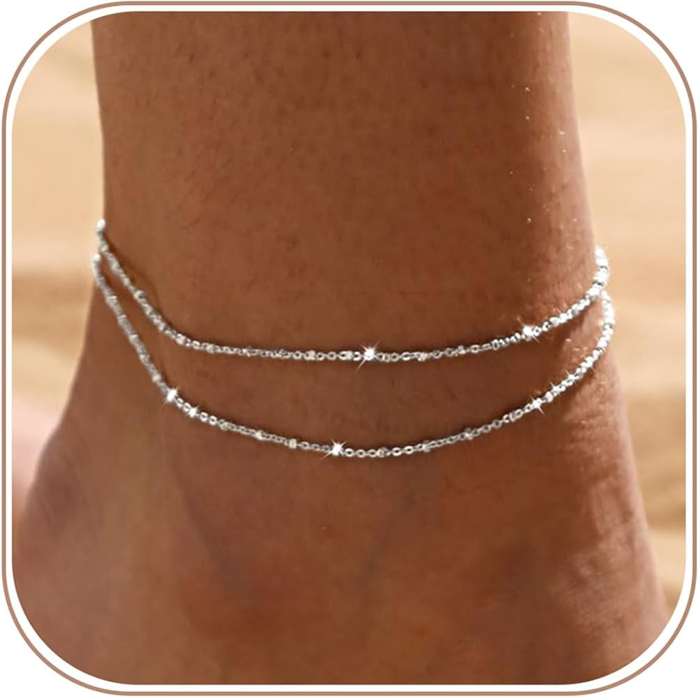 LEXODY Silver/Gold Anklets for Women, Sterling Silver Evil Eye Ankle Bracelets for Women Trendy D... | Amazon (US)
