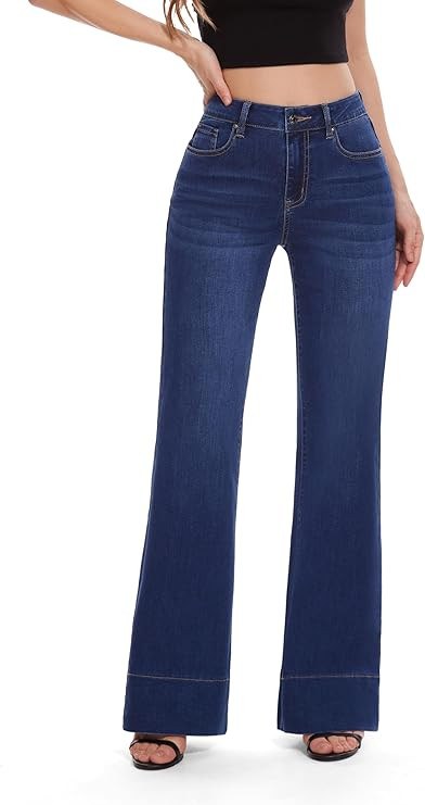 FLYING BANANA Women's Flare High Waisted Bell Bottom Wide Leg Baggy Stretch Denim Jeans | Amazon (US)