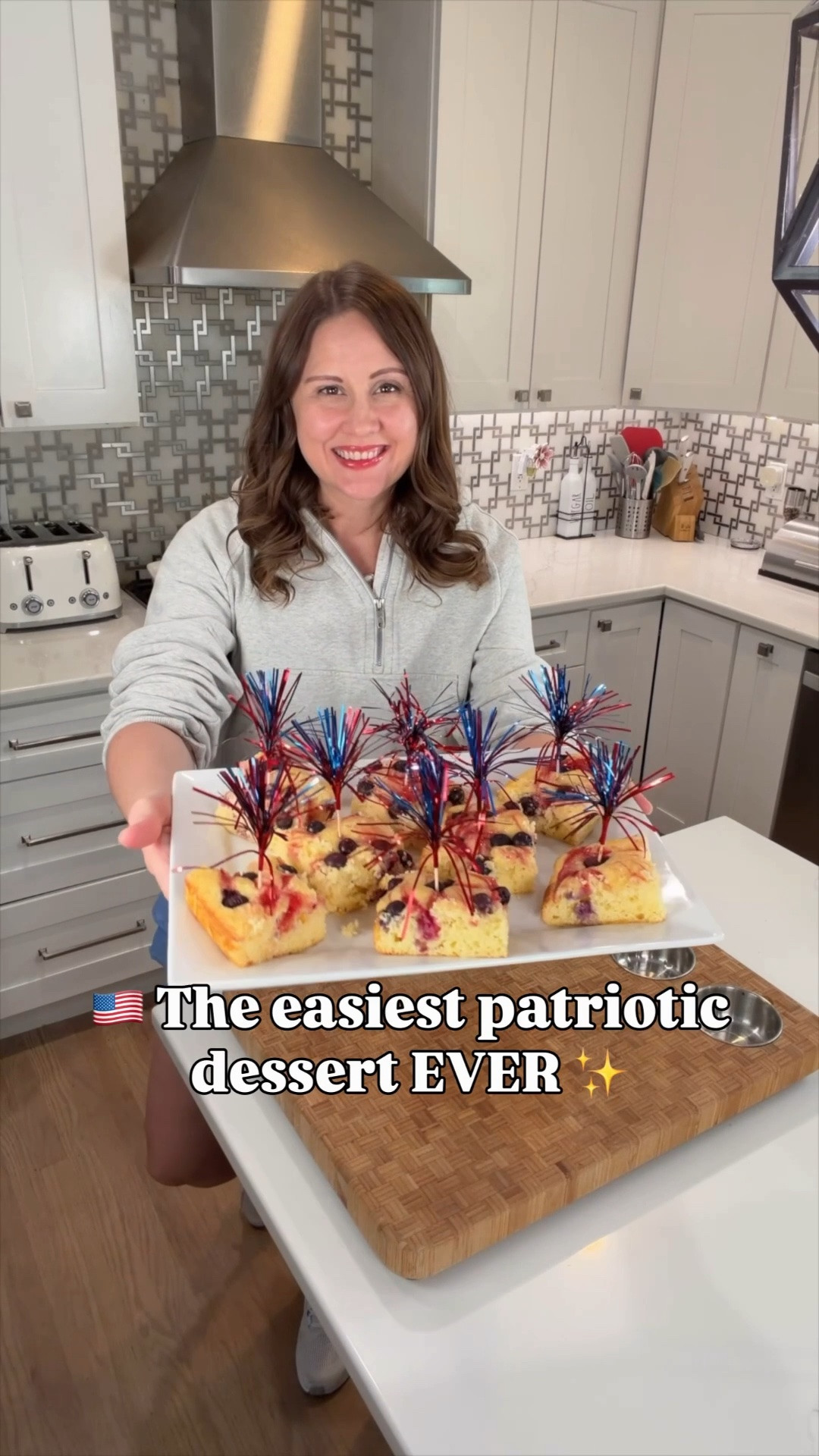 🇺🇸✨ These Firecracker Gooey Cake Bars are about to be the STAR of your Memorial Day + 4th of July parties 😍

They’re soft, gooey, packed with lemon + cherry flavor, and somehow taste like a Bomb Pop in dessert form 🍋🍒🫐 Plus they’re ridiculously easy to make with just a few ingredients 👏

Recipe

✨ 1 box white cake mix
✨ 1 (21 oz) can lemon pie filling
✨ 2 eggs
✨ 1/2 cup cherry pie filling
✨ 3/4 cup blueberries

Mix together the cake mix, lemon pie filling, and eggs. Spread into a parchment-lined 9x13 pan. Swirl cherry pie filling across the top and sprinkle with blueberries. Bake at 350°F for 30–35 minutes until the edges are golden and the center is set but still gooey 😍

Save this for your summer parties!! 🇺🇸

#LTKFood #LTKSeasonal #4thOfJulyDessert #MemorialDayRecipes #EasyDessertIdeas #PatrioticDesserts #SummerRecipes #RedWhiteAndBlueTreats #LTKFamily

#LTKfoodie #LTKHome #LTKSeasonal