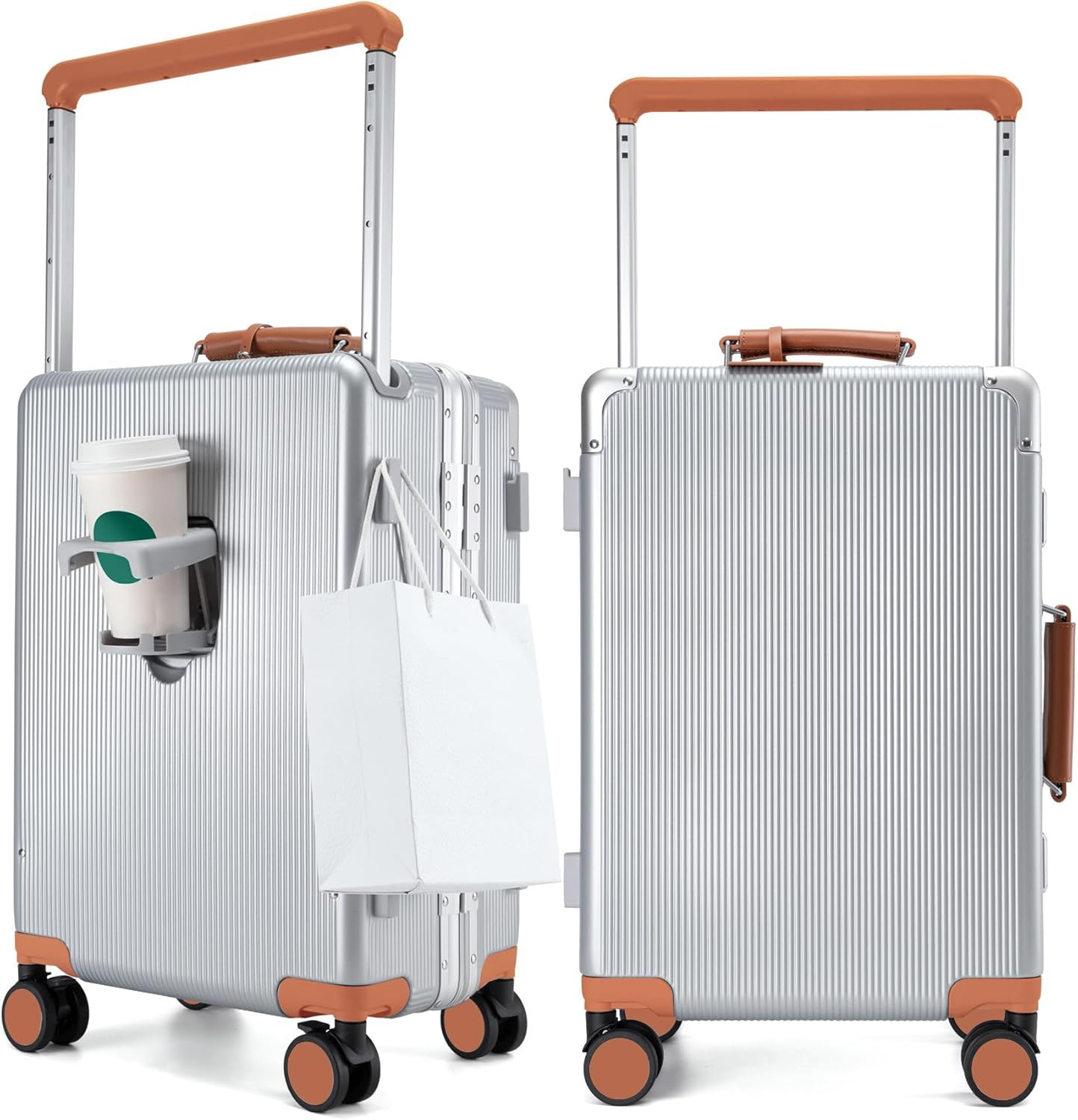 feilario 20'' Aluminum Frame Wide Handle PC Hardside Carry On Luggage - Double Spinner Wheels Lux... | Amazon (US)