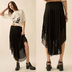 Black Lace Asymmetrical Midi Skirt | Boho Romantic Festival Calf Length (S) | Poshmark