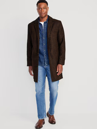 Soft-Brushed Plaid Button-Front Topcoat for Men | Old Navy (US)