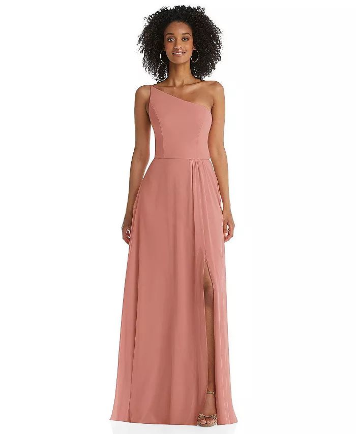 Women's One-Shoulder Chiffon Maxi Dress with Shirred Front Slit | Macy's