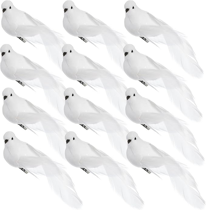 Okllen 12 Pack Artificial White Birds, Feathered Mini Doves Decor with Clips, White Dove Ornament... | Amazon (US)