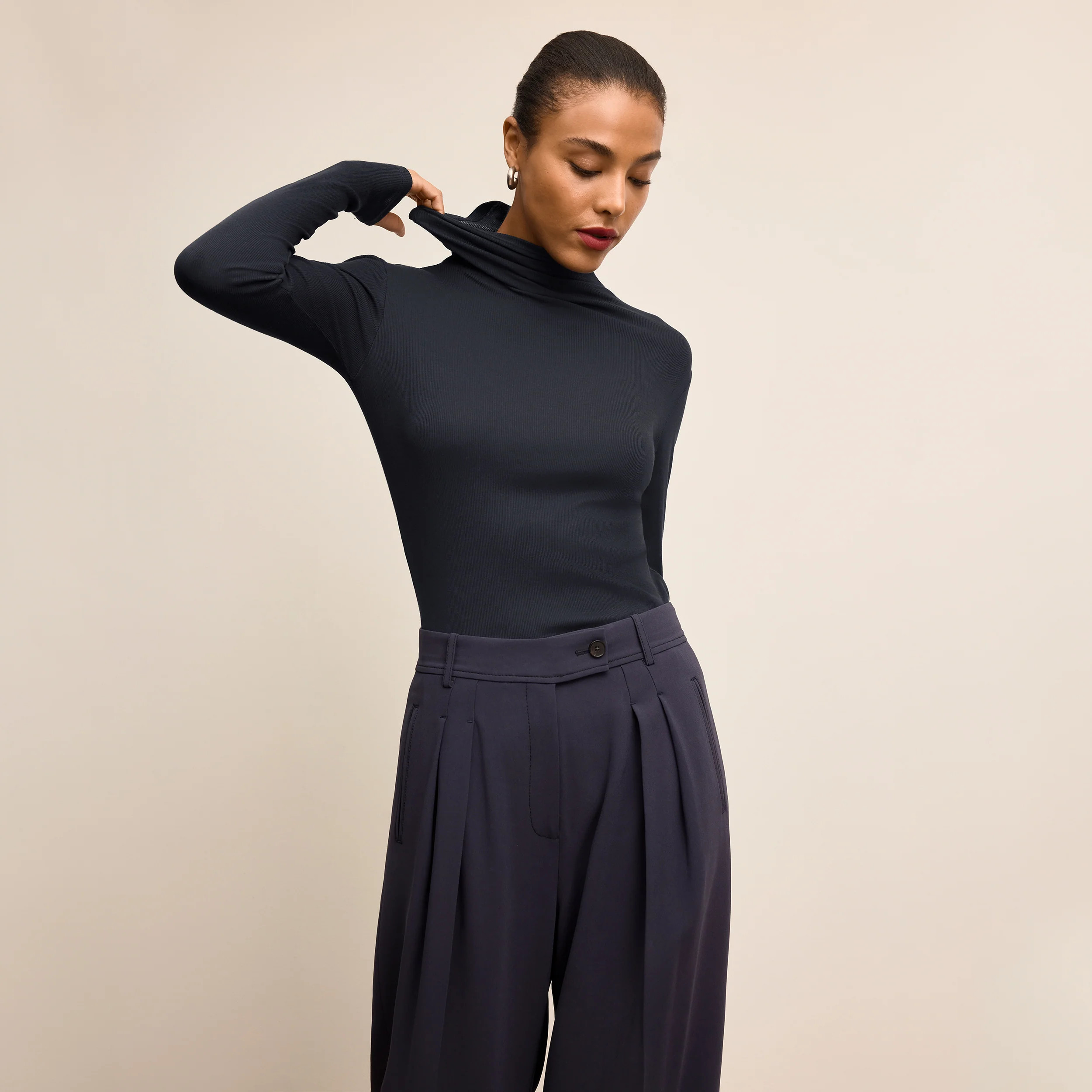 Axam Layering Turtleneck - Organic Ribbed Pima Cotton :: Dark Navy | MM LaFleur