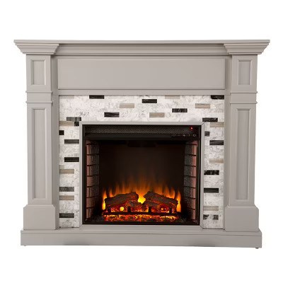 Birkover Traditional Electric Fireplace with Marble Surround - Grey - SEI | Target