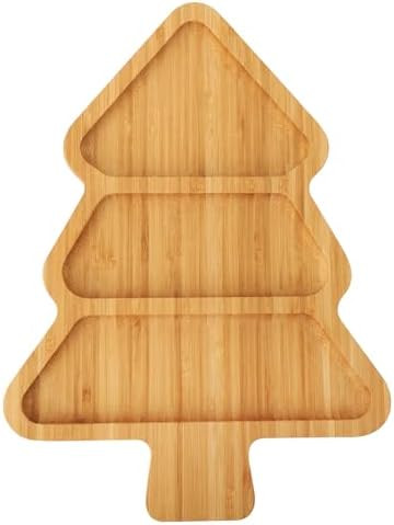 TJ POP Small Bamboo Christmas Tree Serving Tray 11.8" × 8.7", Divided Charcuterie Board with 3 C... | Amazon (US)
