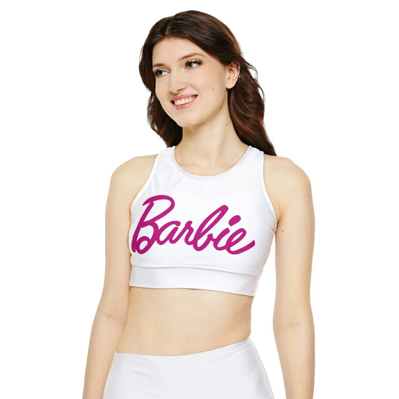 Barbie Fully Lined, Padded Sports Bra (AOP) | Etsy (US)