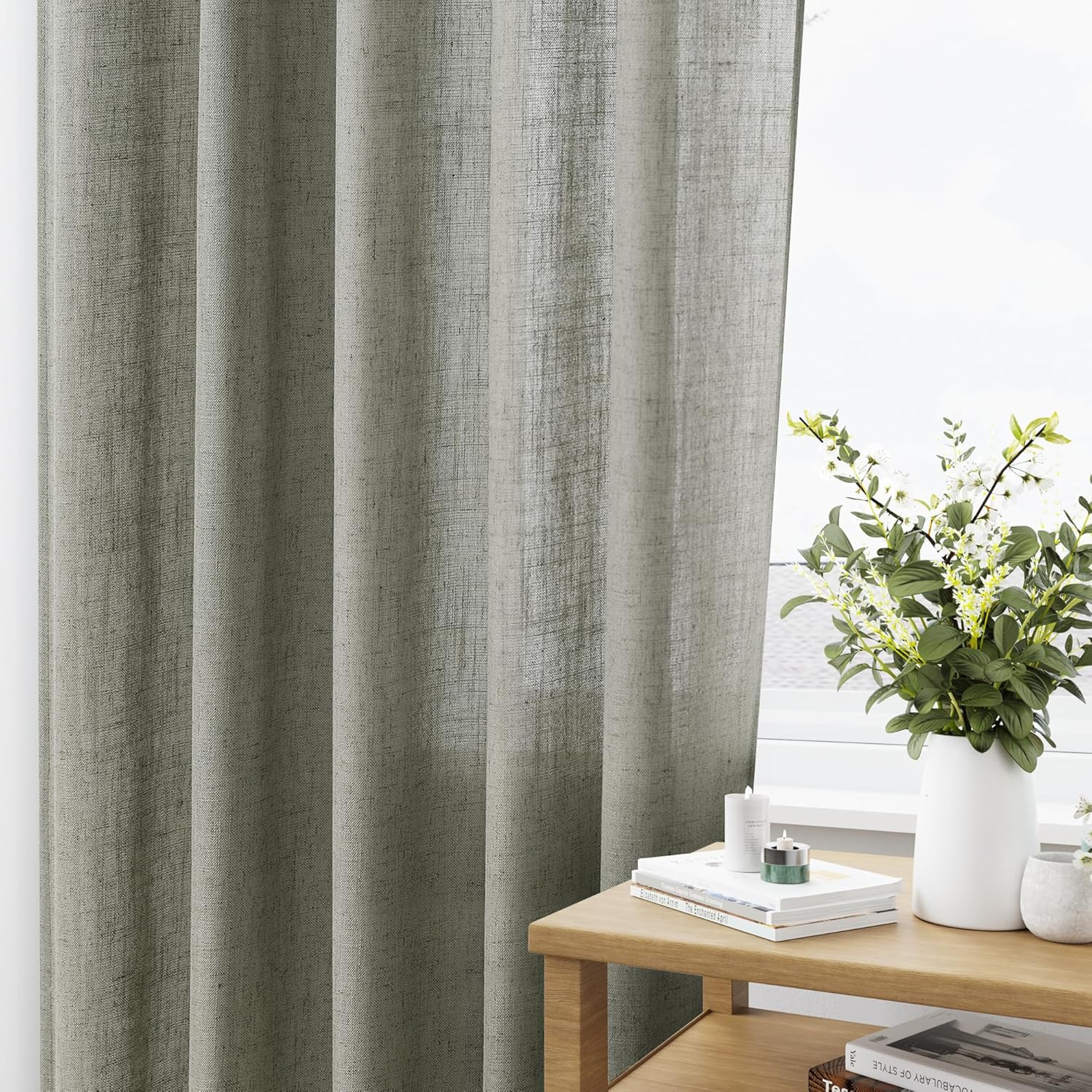 Sage Green Linen Back Tab Curtains 84 Inch Length for Living Room 2 Panel Set Rustic Boho Farmhou... | Amazon (US)