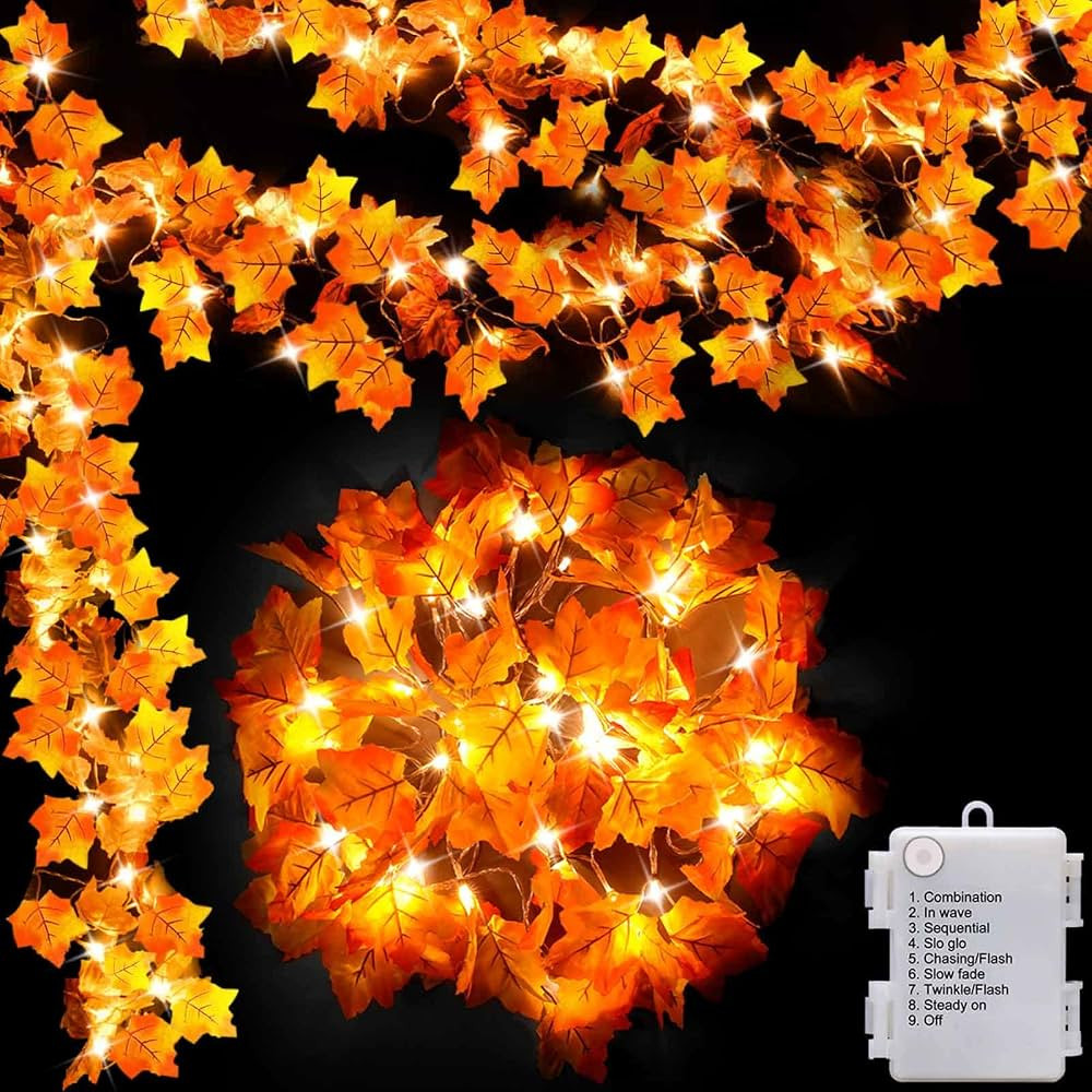 Luditek [8 Lighting Modes & Timer Fall Decorations for Home Maple Leaf Garland with Lights 40LED ... | Amazon (US)