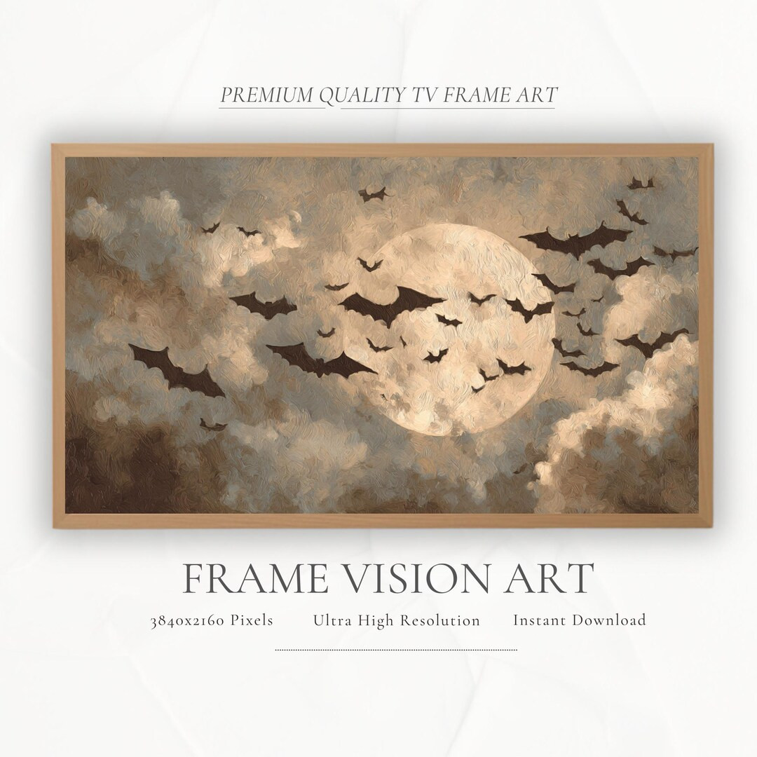 Halloween Frame TV Art Download • Full Moon and Flying Bats Digital Artwork • Spooky Autumn W... | Etsy (US)