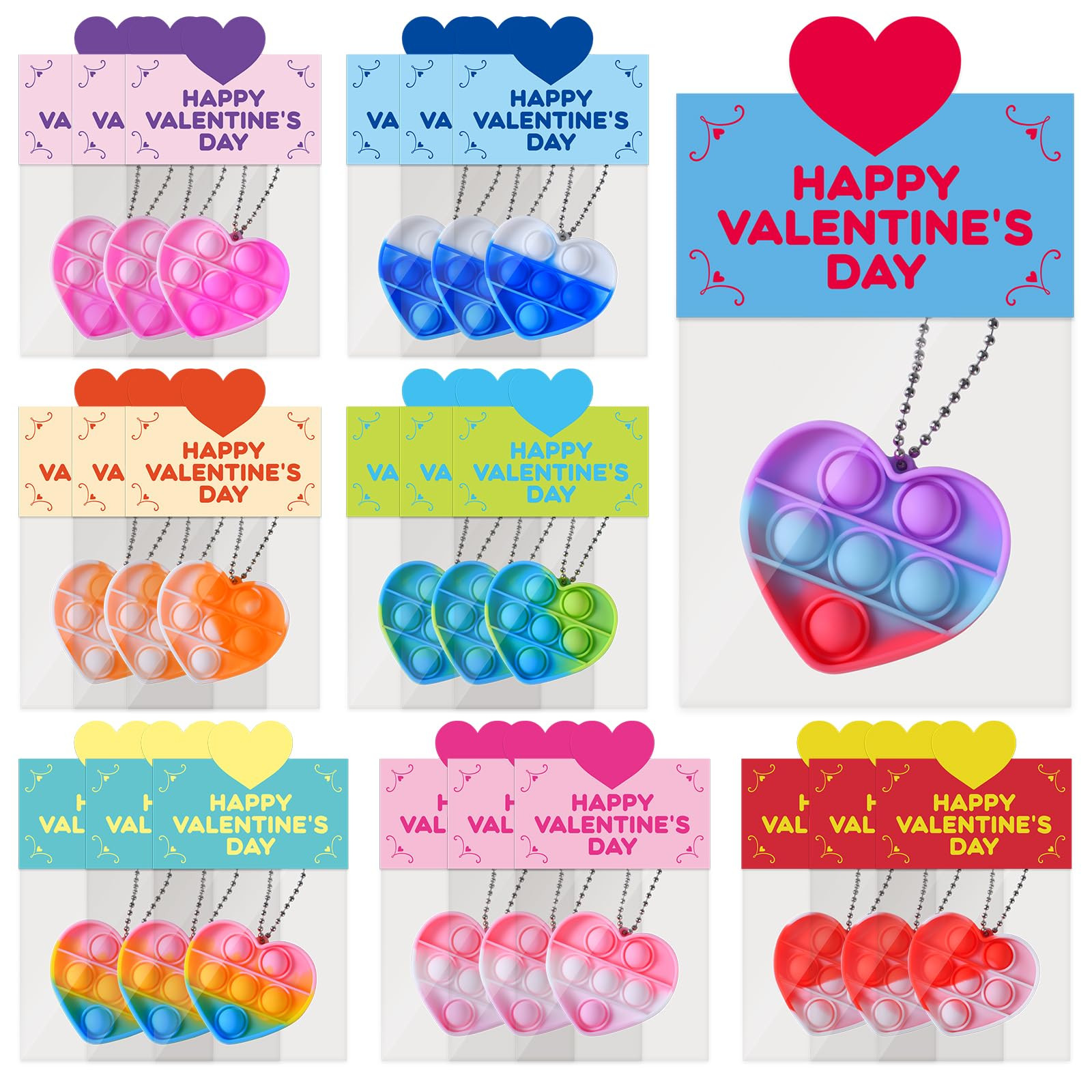 Valentines Cards for Kids, 24 Packs Heart Pop Valentines Fidget Toys Bulk Stress Relief Fidget To... | Amazon (US)