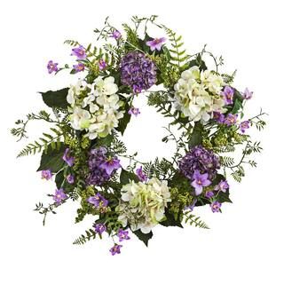 Nearly Natural 24 in. Indoor Artificial Hydrangea Berry Wreath 4531 - The Home Depot | The Home Depot