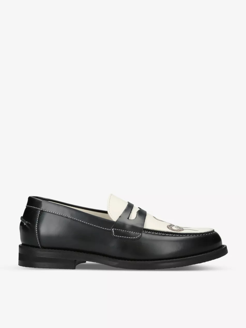 Wilde snake-graphic print leather penny loafers | Selfridges