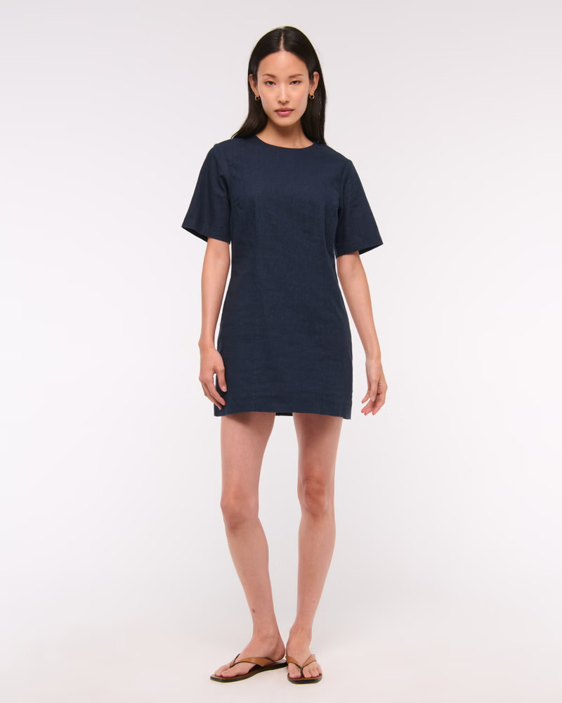 Women's Short-Sleeve Linen-Blend Button Mini Dress | Women's Dresses & Jumpsuits | Abercrombie.co... | Abercrombie & Fitch (US)