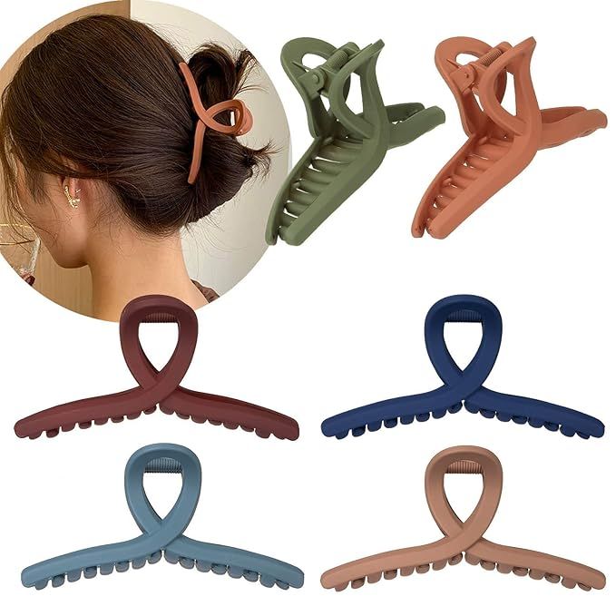 Whaline Hair Claw Clip 6 Color Hair Jaw Clamp Clips 4.3 Inch Nonslip Hair Claw Strong Hold Matte ... | Amazon (US)