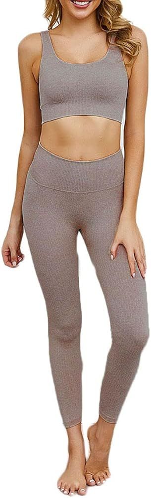 SweatyShark Women's Workout Outfit Set Active 2 Pieces Seamless Yoga Leggings with Paded Stretch ... | Amazon (US)