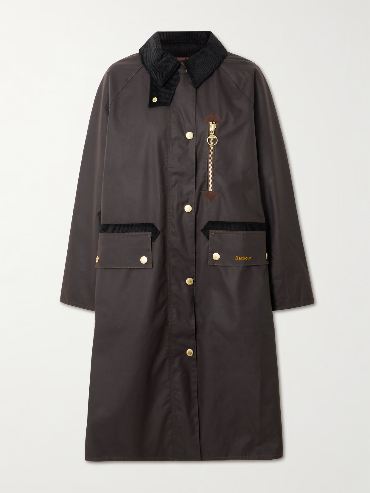 Barbour - Evette Corduroy-trimmed Waxed-cotton Trench Coat - Brown | NET-A-PORTER (UK & EU)