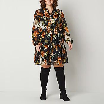 Maia Plus Long Sleeve Shift Dress | JCPenney