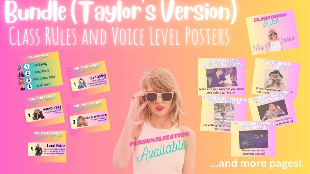 Bundle Taylor Swift Classroom Rules Voice Level Classroom Management Character Education Back to ... | Etsy (US)