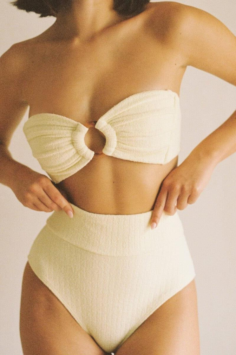 Buttercream Rib Tori Ties Bandeau Bikini Top | Montce