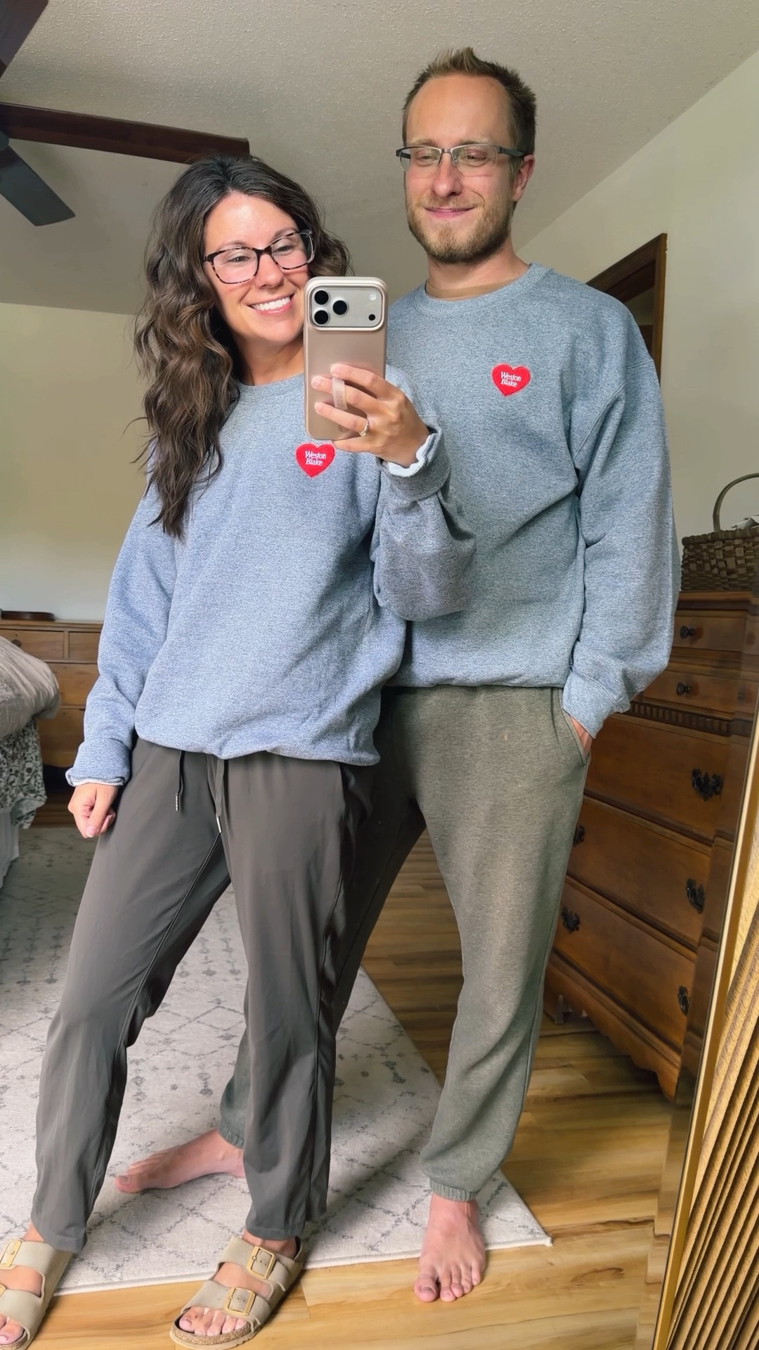 I’m wearing small/medium in my crewneck (proceeds go to charity!) and my husband is wearing large. My pants are xs, my sandals are 36.
My husband’s sweatpants are size medium.

#LTKgrwm #LTKPetite #LTKmomlife