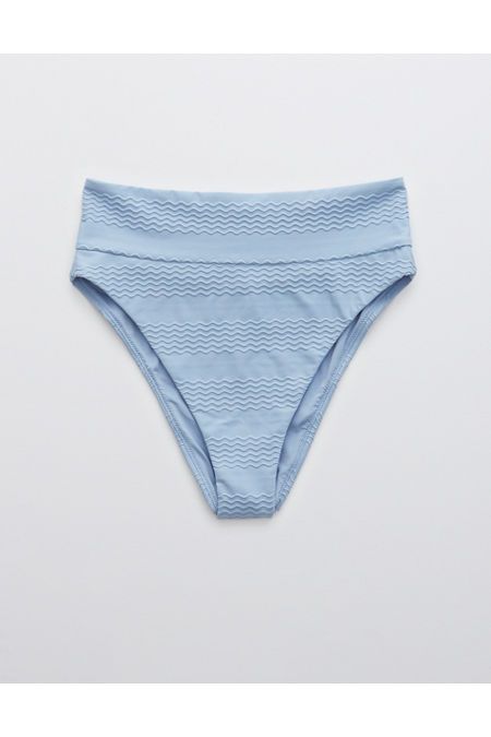 Aerie Jacquard High Cut Cheeky Bikini Bottom Women's Monaco Blue XXL | American Eagle Outfitters (US & CA)