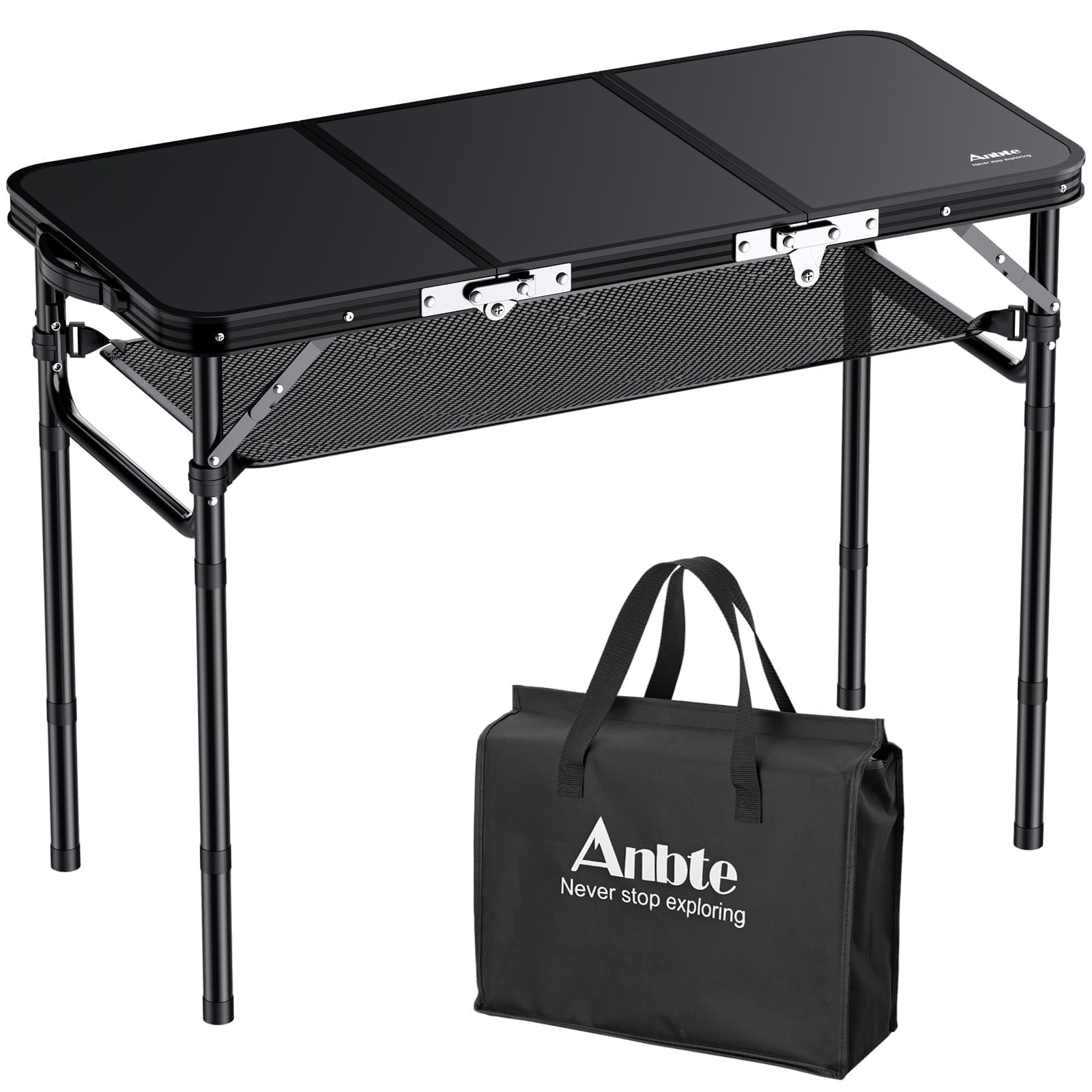 Folding Camping Table with Storage Net, 3ft Camping Table Aluminum Folding Table with 3 Adjustabl... | Amazon (US)