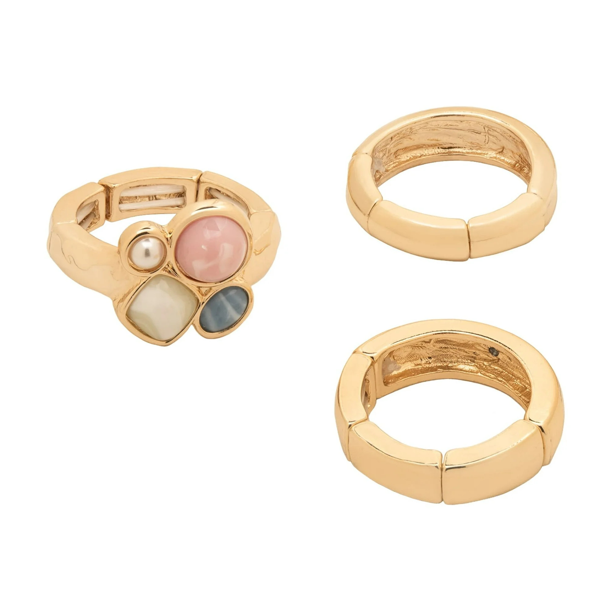 Time and Tru Women's Gold Tone Stretch Ring Set with Resin Accents Modern Style | Walmart (US)
