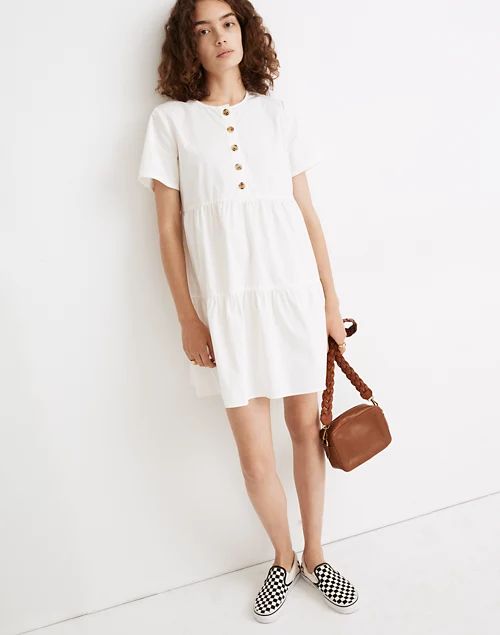 Button-Front Short-Sleeve Tiered Mini Dress | Madewell