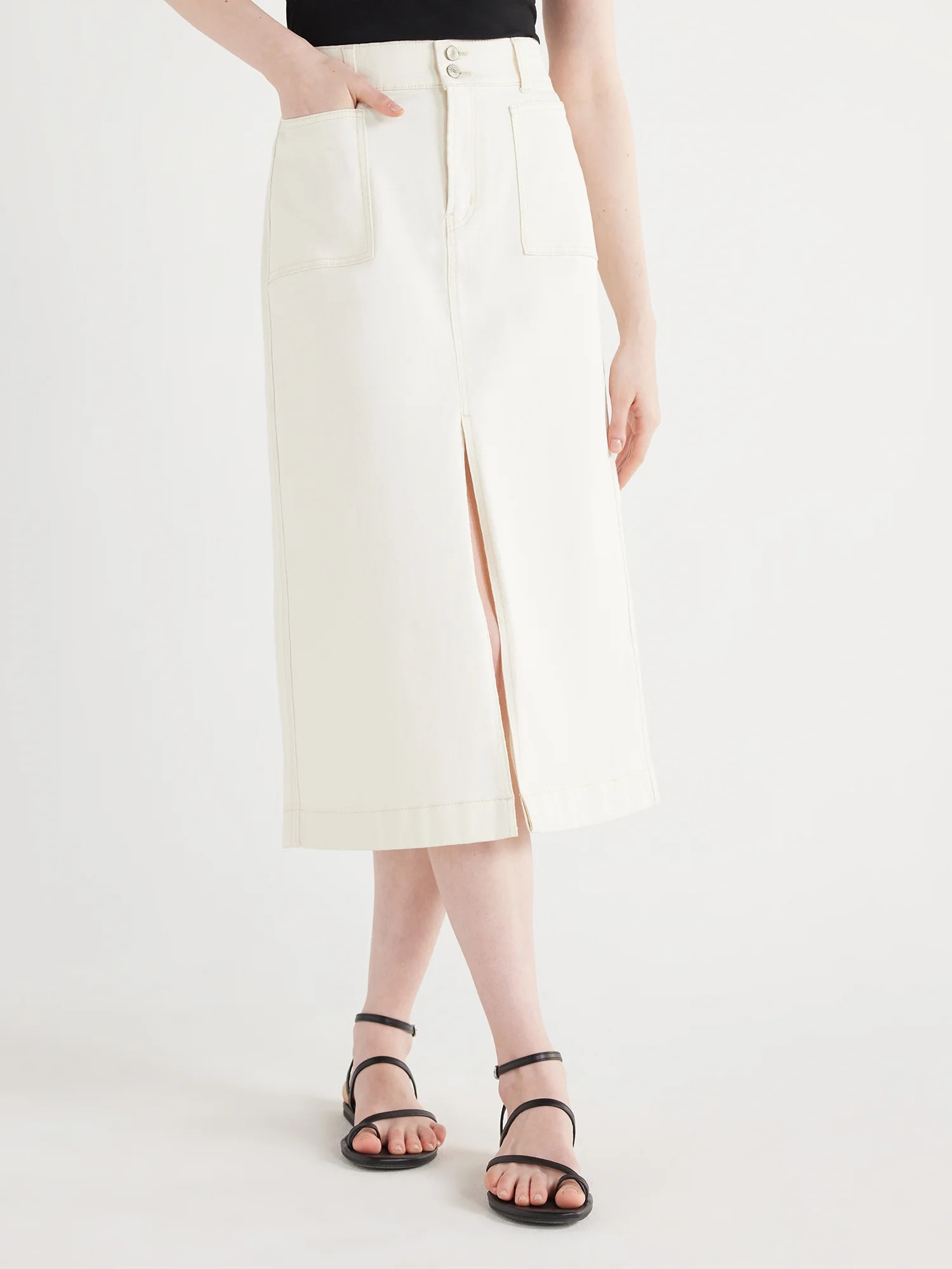 Scoop Women’s Patch Pocket Denim Midi Skirt, Sizes 0-18 | Walmart (US)